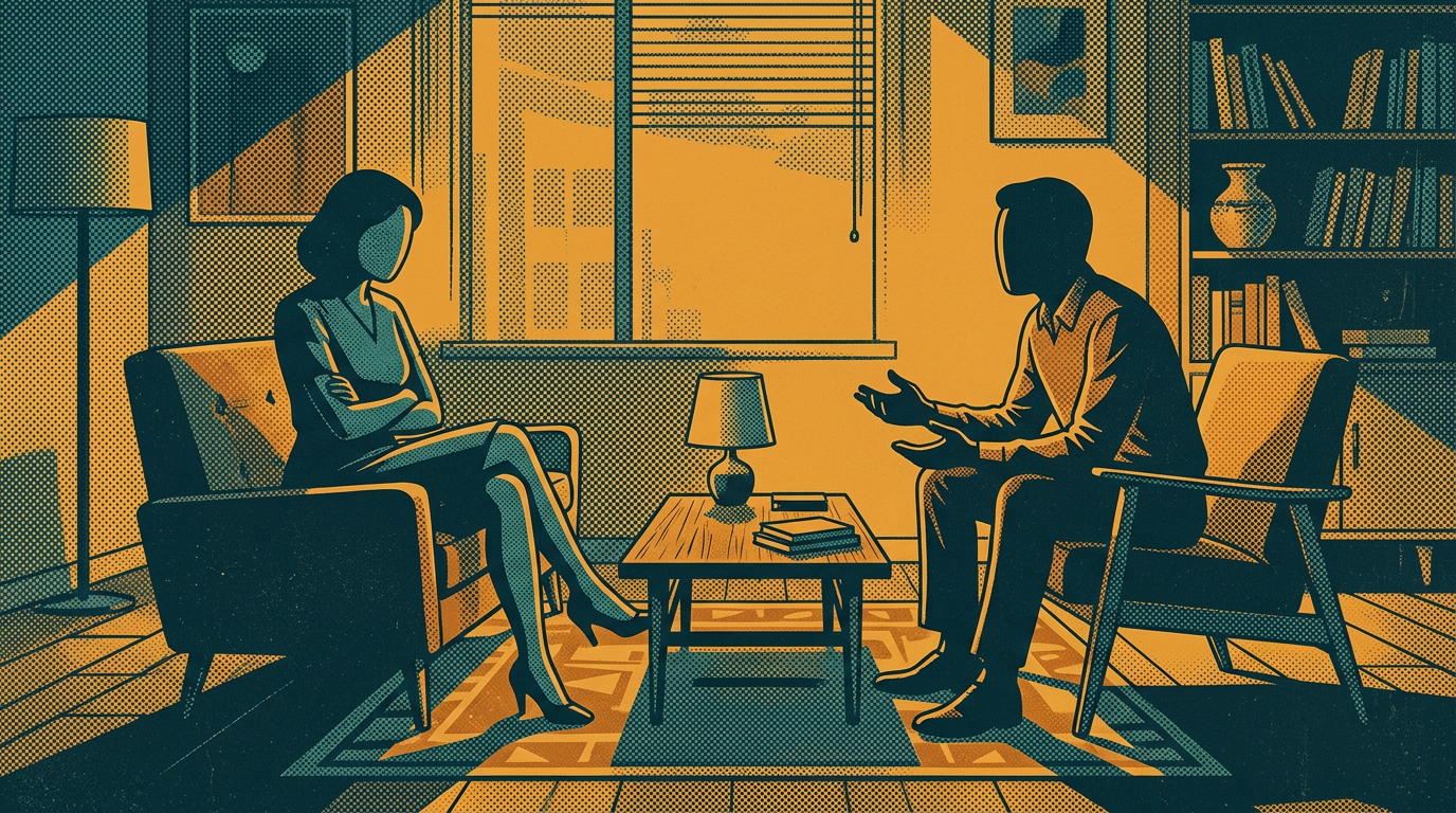 Two silhouettes showing rapport disruption and proxemics violations in conversation