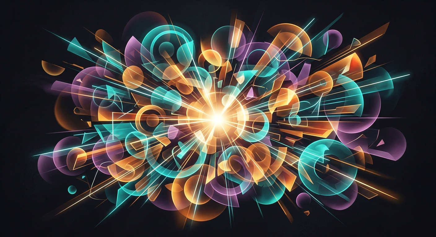 Abstract art showing multiple converging shapes representing group conversation dynamics and social energy