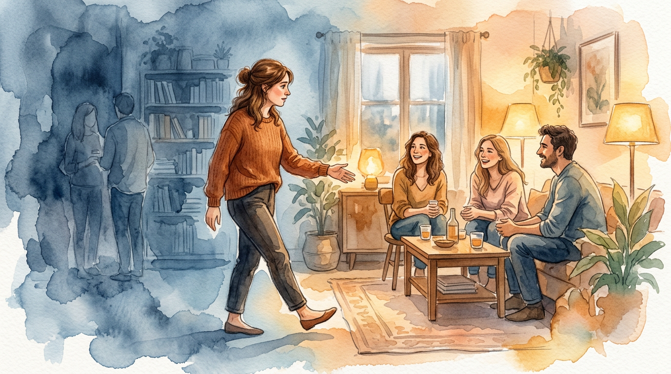 Adult woman using exposure therapy steps to build social confidence and overcome shyness