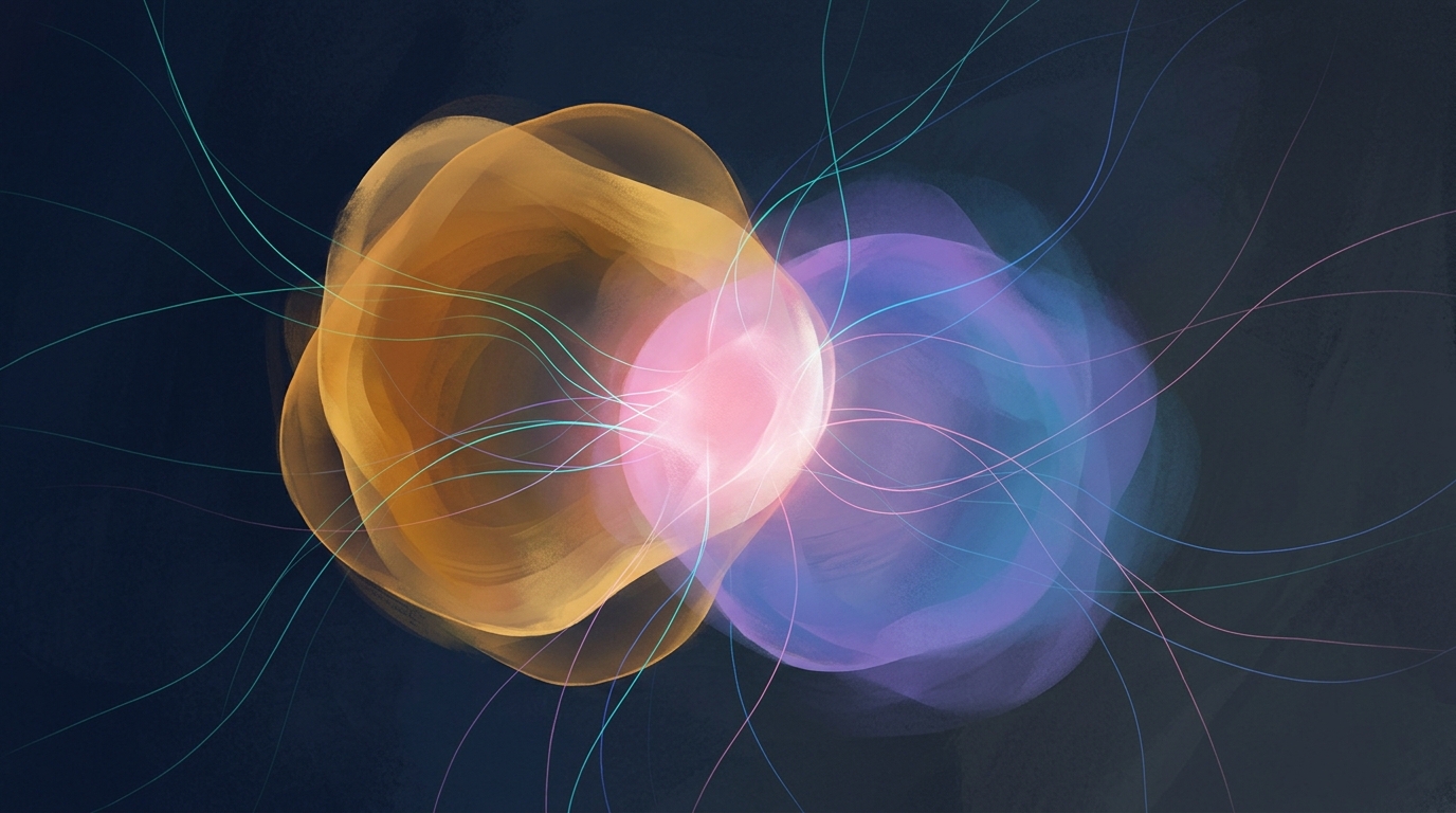 Abstract art showing two translucent shapes merging — emotional intimacy and couples communication