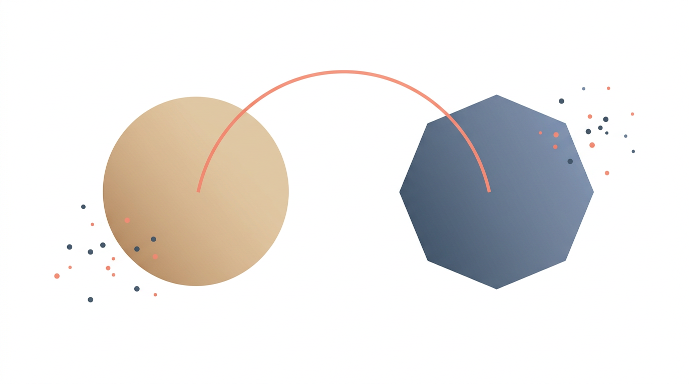 Abstract geometric shapes representing student networking at career fairs and LinkedIn outreach