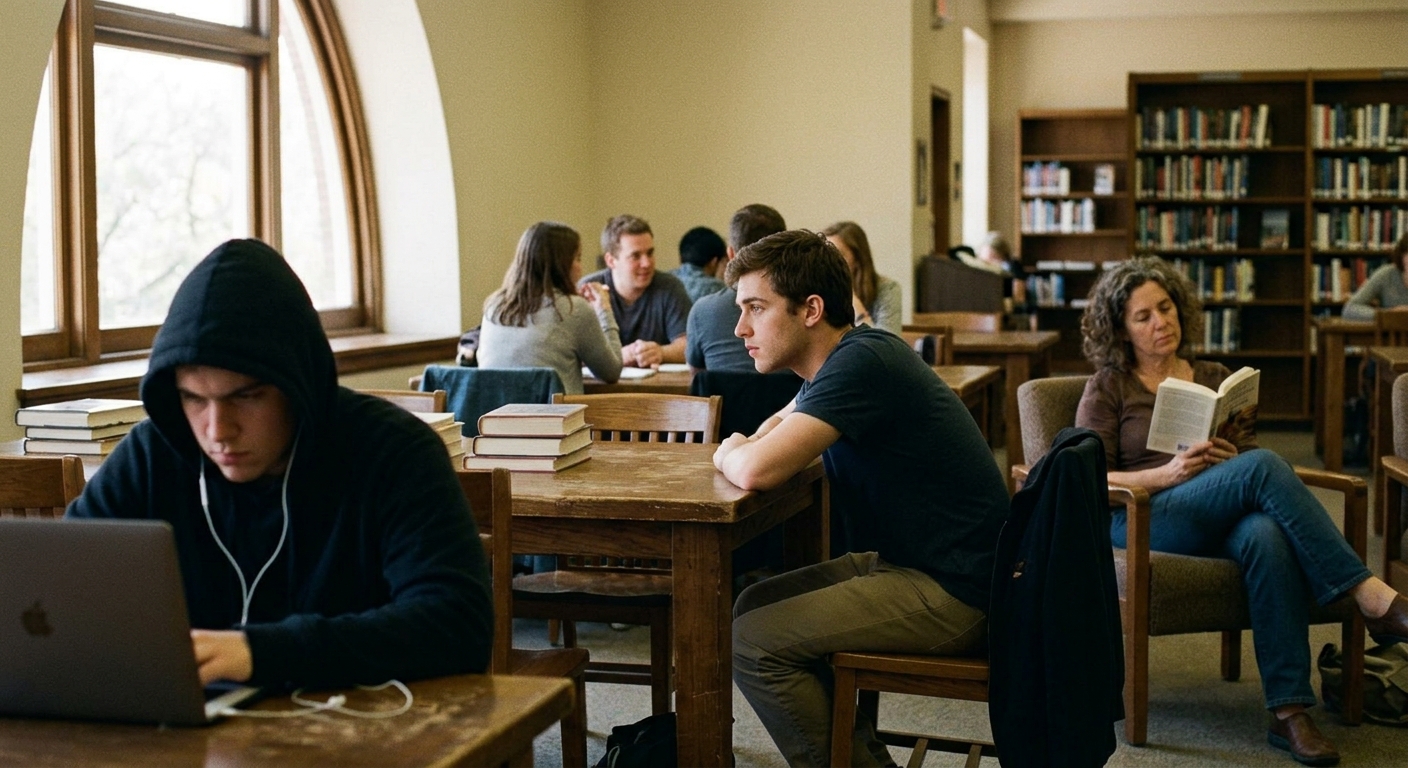 Three people in a cafe showing introversion, shyness, and social anxiety body language