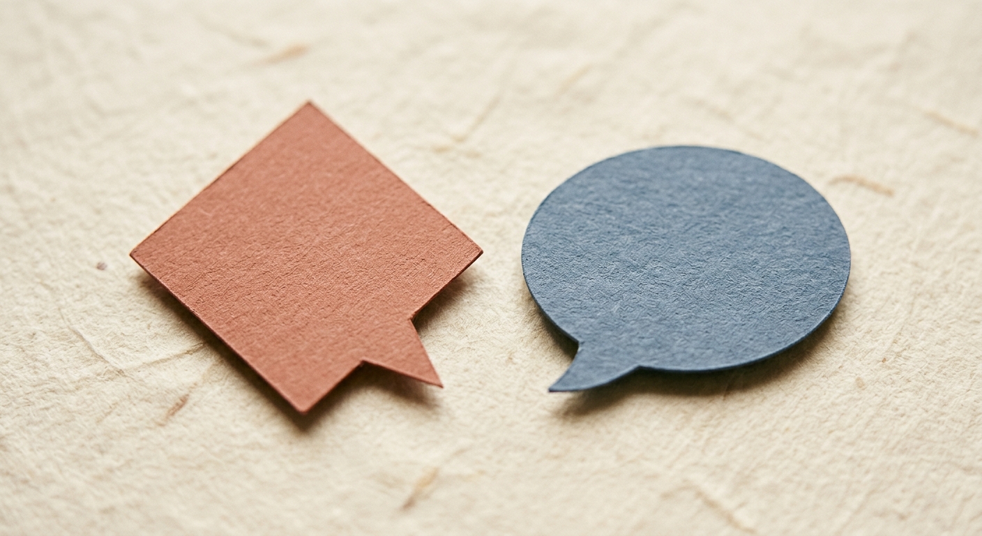 Two speech bubble shapes comparing Yes-And improv technique and open-ended questions side by side